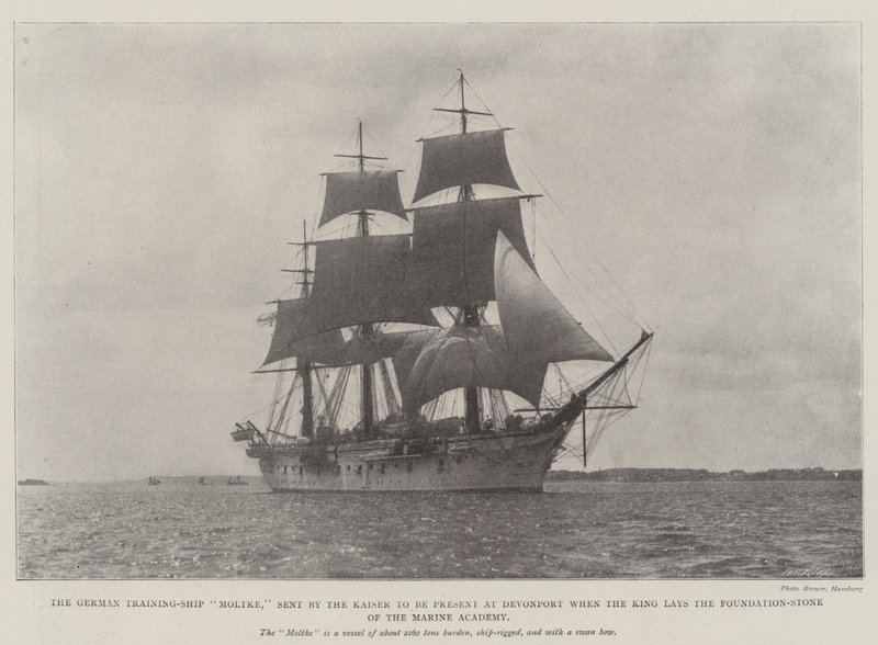 Alman Eğitim Gemisi Moltke, Kral Deniz Akademisinin Temel Taşını döşerken Kaiser tarafından Devonport'ta hazır bulunmak üzere gönderildi. by English Photographer