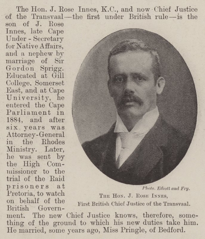 Saygıdeğer J Rose Innes, Transvaal Birinci İngiliz Başyargıç by English Photographer