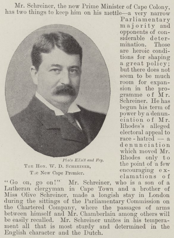 Saygıdeğer WD Schreiner, New Cape Premier by English Photographer