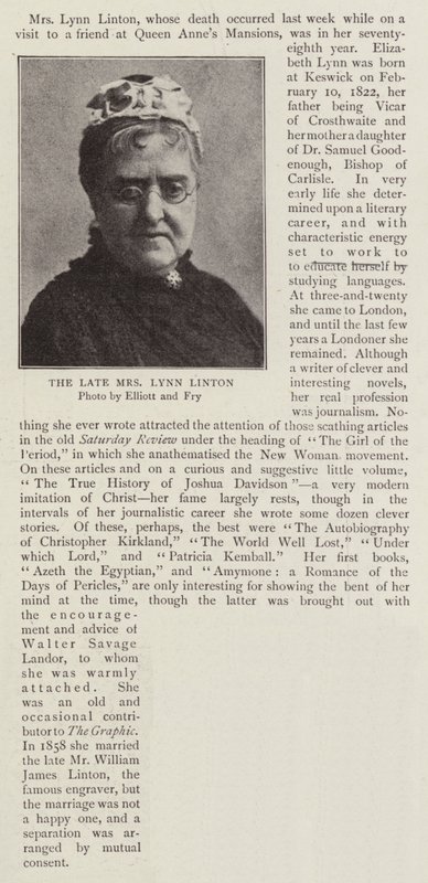 Merhum Bayan Lynn Linton by English Photographer