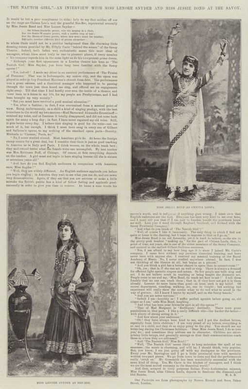 Nautch Girl, Bayan Lenore Snyder ve Bayan Jessie Bond ile Savoy
