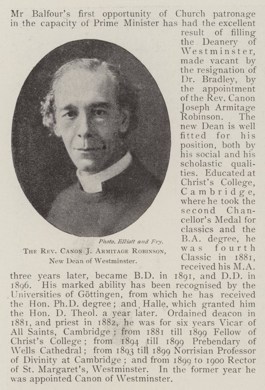 Rahip Canon J Armitage Robinson, Westminster