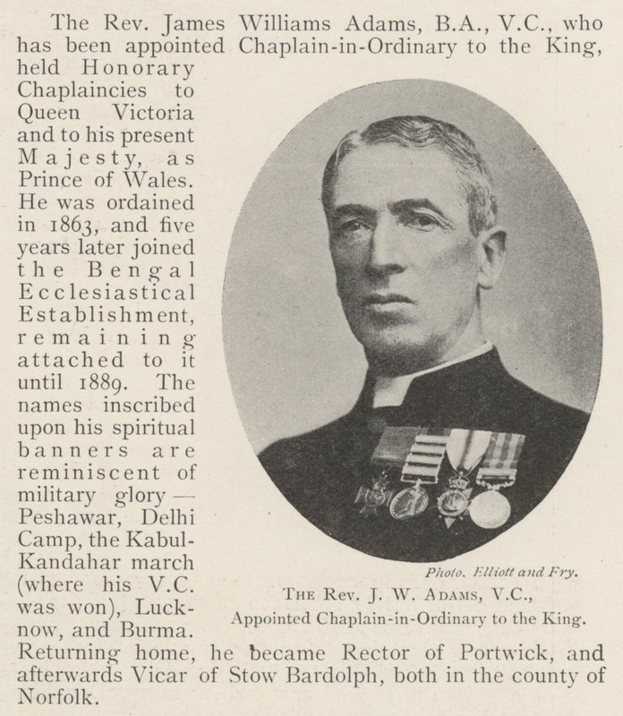 Rahip JW Adams, VC, Kral