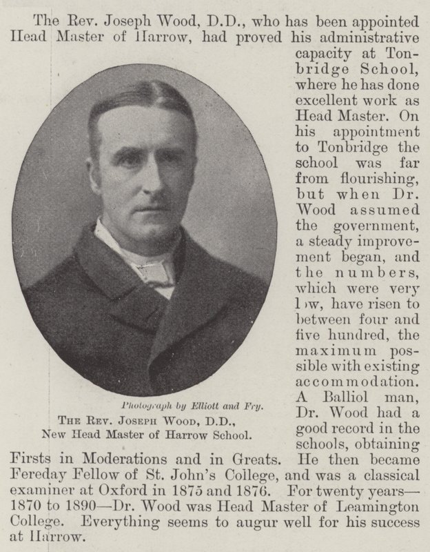 Muhterem Joseph Wood, DD, Harrow Okulu
