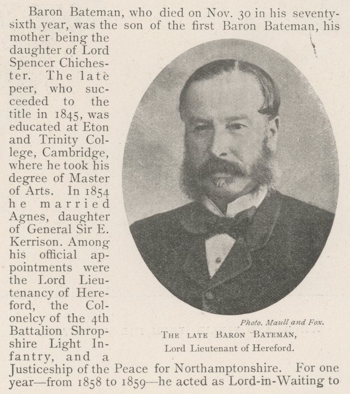 Merhum Baron Bateman, Hereford Lord Teğmeni by English Photographer