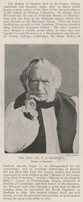 Merhum Dr BB Westcott, Durham Piskoposu by English Photographer