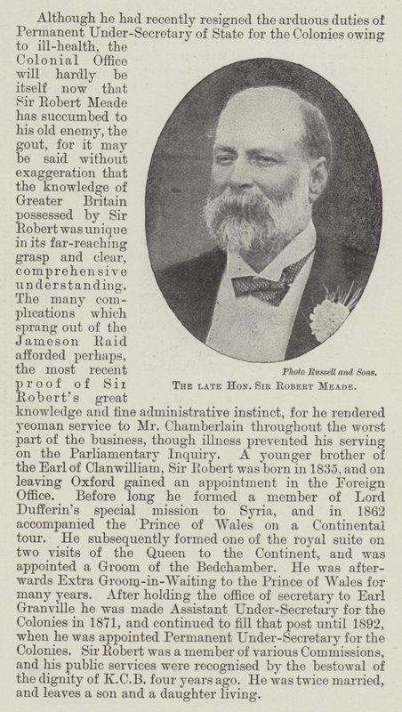 Merhum Sayın Sir Robert Meade by English Photographer