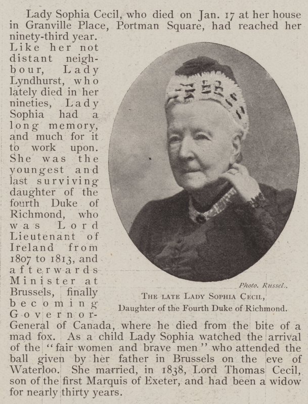 Rahmetli Lady Sophia Cecil, Dördüncü Richmond Dükü