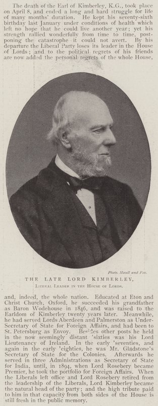 Merhum Lord Kimberley, Lordlar Kamarası