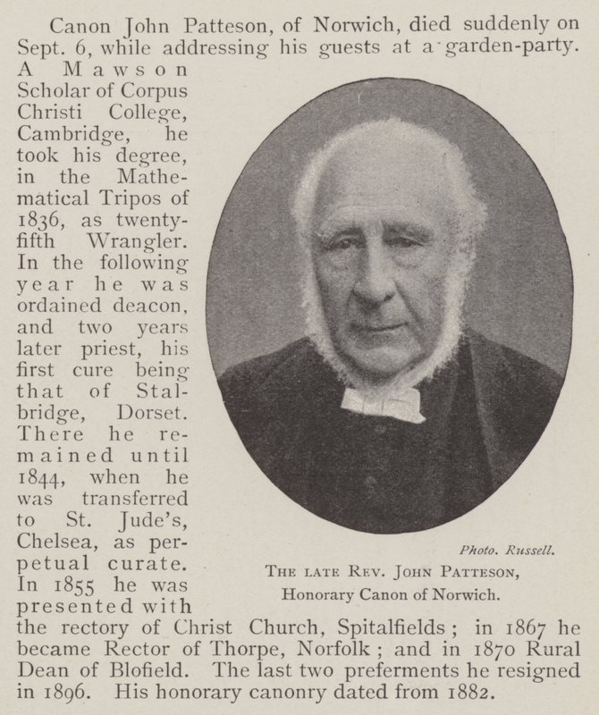 Merhum Rahip John Patteson, Norwich Onursal Kanonu by English Photographer