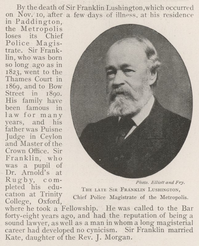 Merhum Sir Franklin Lushington, Metropolis Baş Polis Hakimi by English Photographer