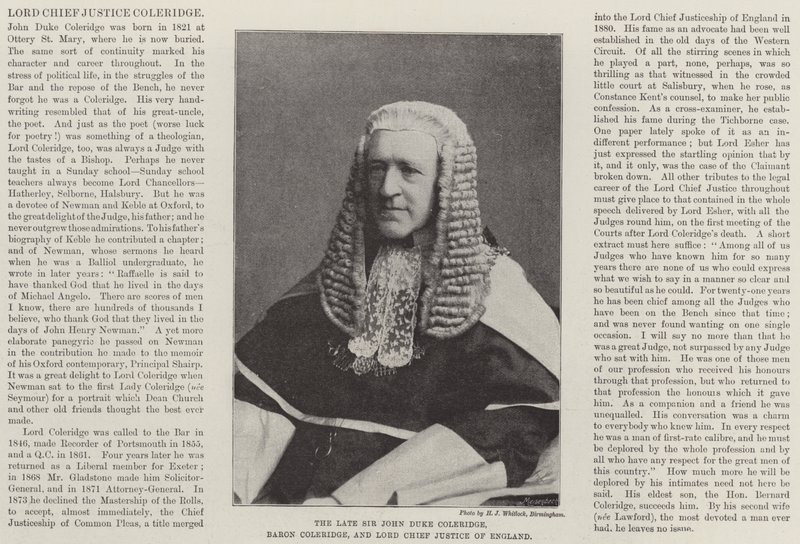 Merhum Sir John Duke Coleridge, Baron Coleridge ve İngiltere Lord Başyargıç by English Photographer