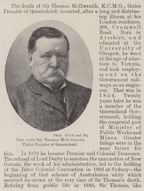 Rahmetli Sir Thomas McIlwraith, Queensland