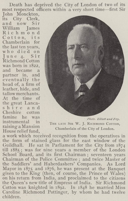 Merhum Sir WJ Richmond Cotton, Londra Şehri Chamberlain by English Photographer