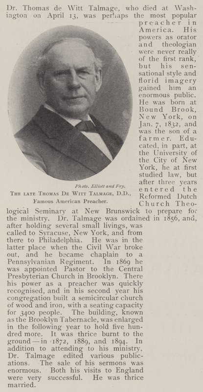 Merhum Thomas de Witt Talmage, DD, Ünlü Amerikalı Vaiz by English Photographer