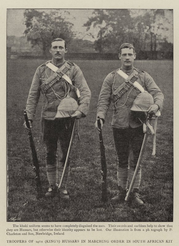 Güney Afrika Kitinde Yürüyüş Düzeninde 14. (Kral) Hussars Askerleri by English Photographer