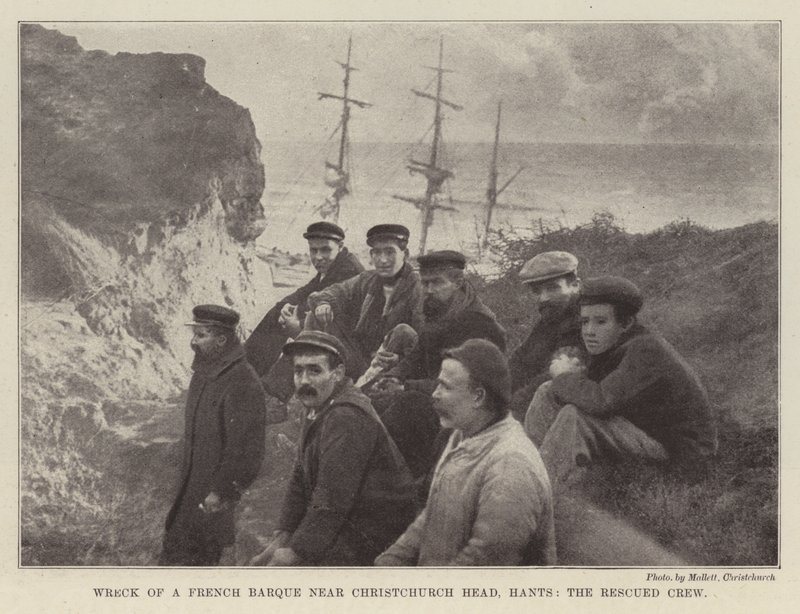 Christchurch Head, Hants, Kurtarılan Mürettebat yakınında bir Fransız Barque'nin enkazı by English Photographer