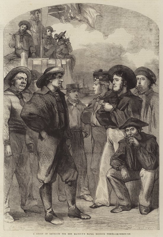 Majestelerinin Deniz Yedek Kuvvetleri için Acemi Bir Grup (gravür) by English School