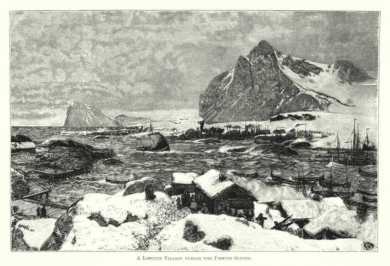Balık Tutma Mevsiminde Bir Lofoten Köyü (gravür) by English School