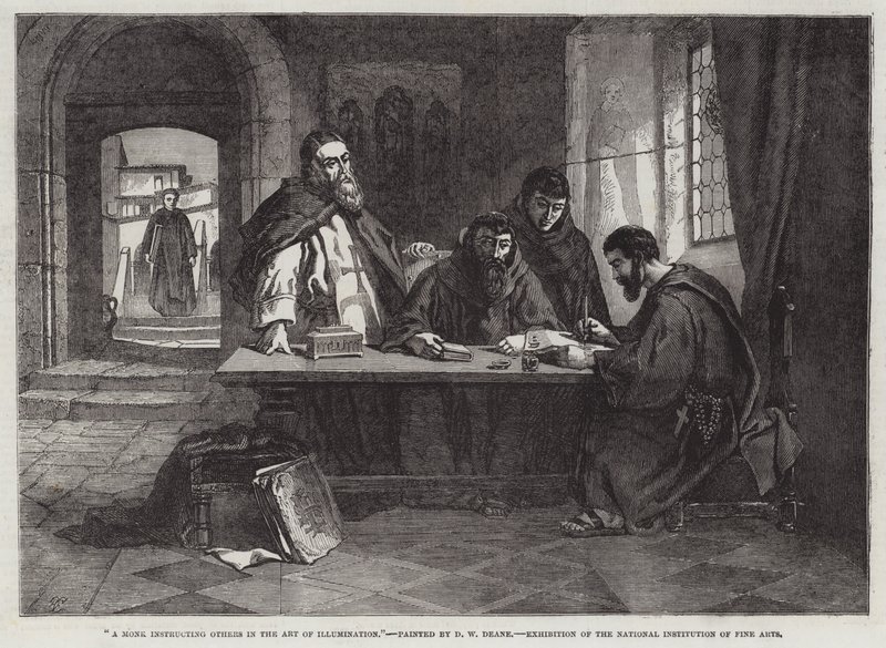 Başkalarına Aydınlatma Sanatını öğreten bir keşiş (gravür) by English School
