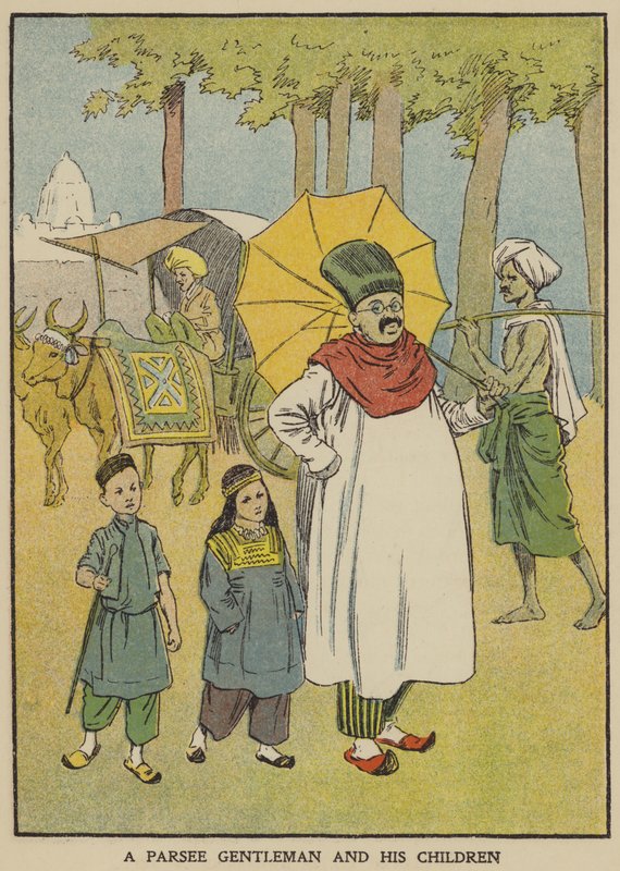 Bir Parsee beyefendi ve çocukları (renkli taş) by English School