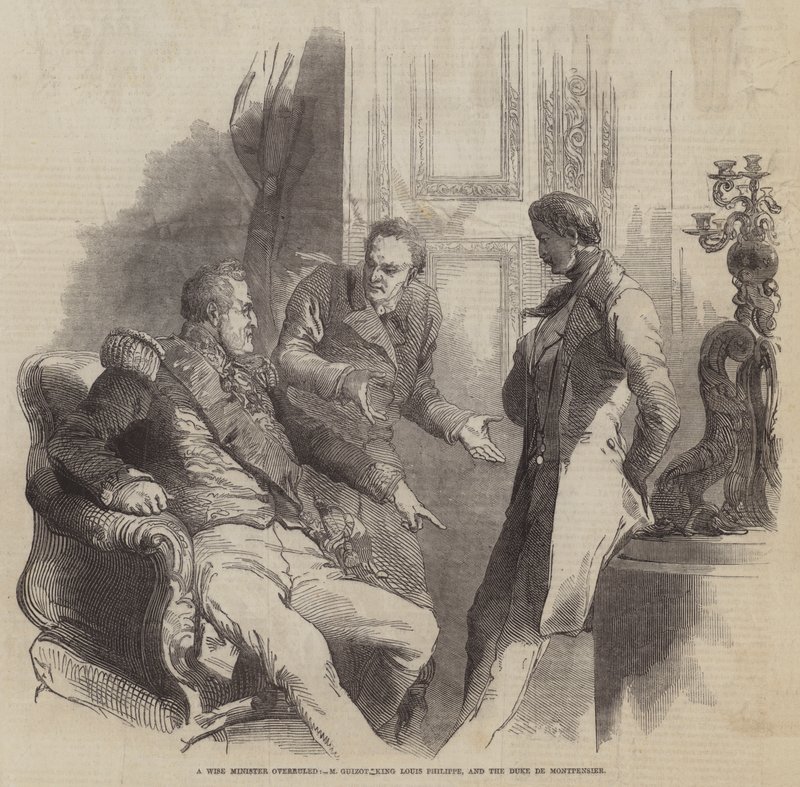 Bilge bir Bakan reddetti, M Guizot King Louis Philippe ve Duke de Montpensier (gravür) by English School