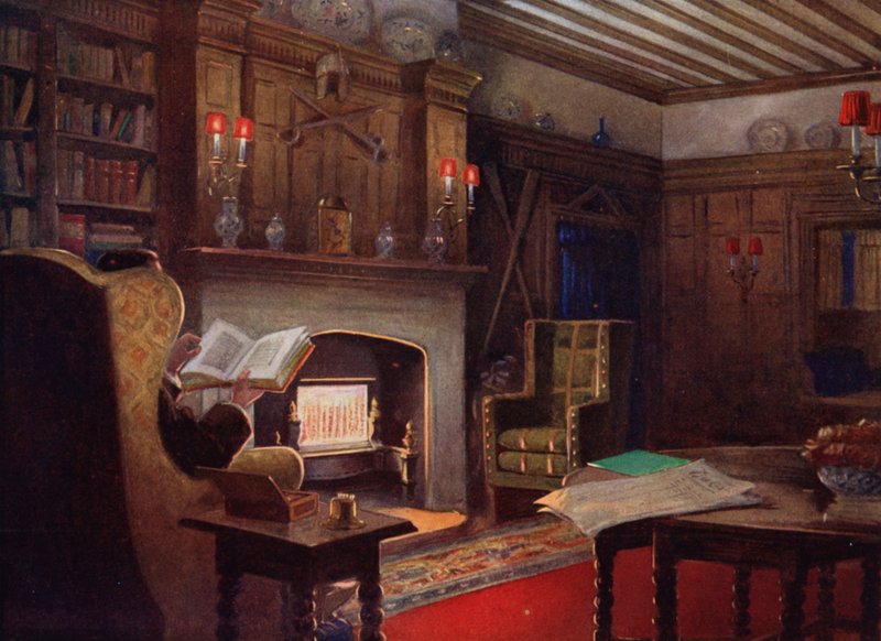 Sigara içenler salonunda rahat bir köşe (renkli litho) by English School