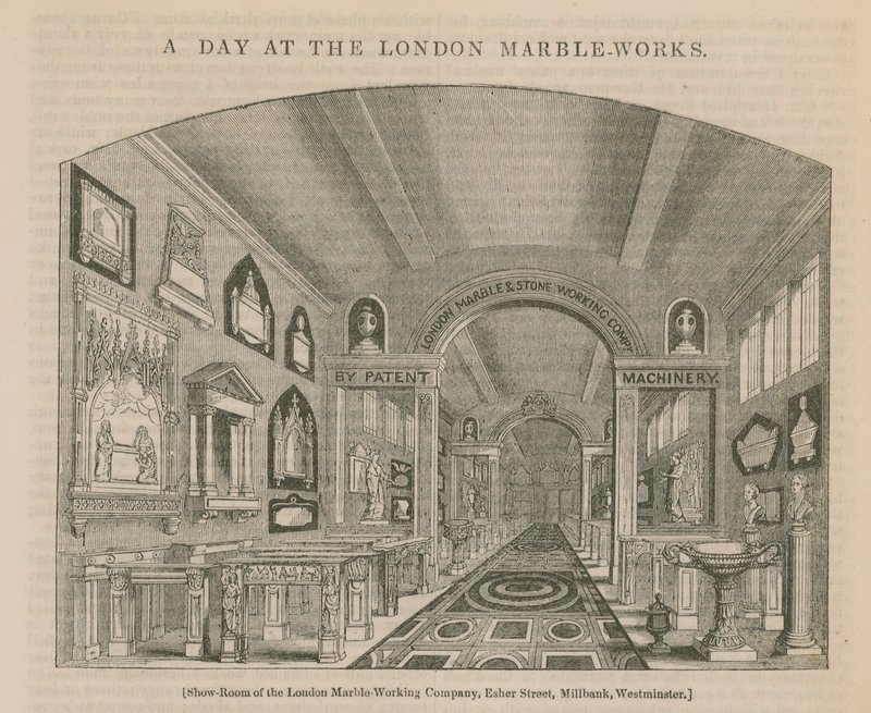 Londra mermer fabrikasında bir gün (gravür) by English School