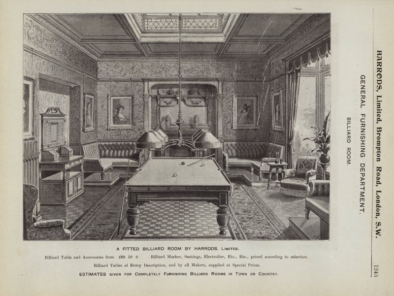 Harrods tarafından donatılmış bir bilardo salonu (litho) by English School