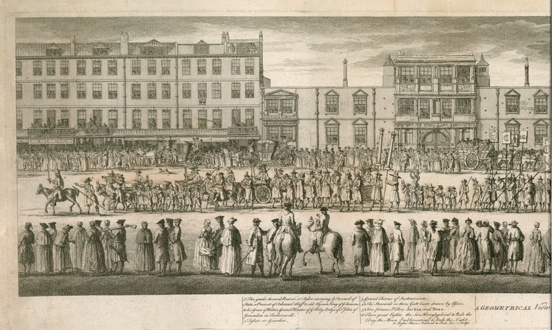 Haşlanmış Sefil Masonların büyük alayının geometrik bir görünümü, Somerset House, Londra by English School