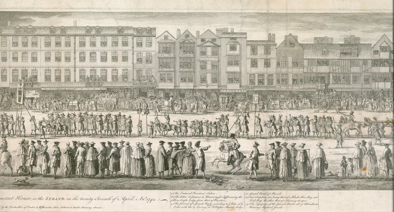 Haşlanmış Sefil Masonların büyük alayının geometrik bir görünümü, Somerset House, Londra by English School