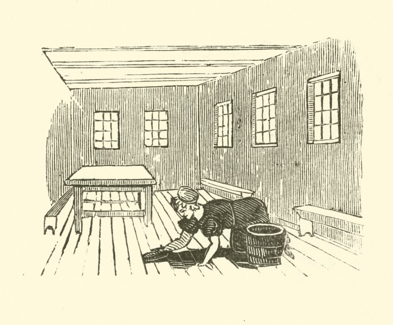 Yeri temizleyen bir hizmetçi (tahta baskı) by English School