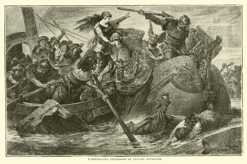 Teuton işgalcilerinin yırtıcı bir saldırısı by English School