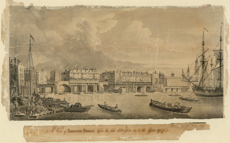 1757 yılında olduğu gibi geç tadilattan önce Londra Köprüsü