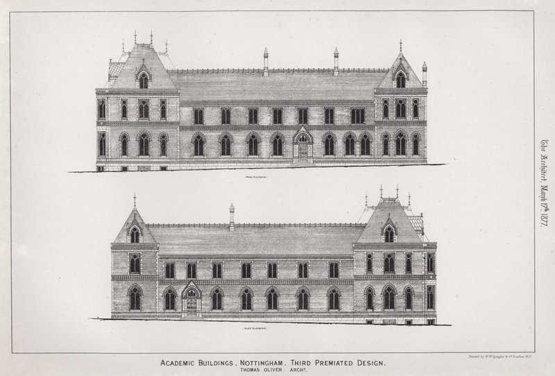 Akademik Binalar, Nottingham, Üçüncü Öngörülen Tasarım (gravür) by English School