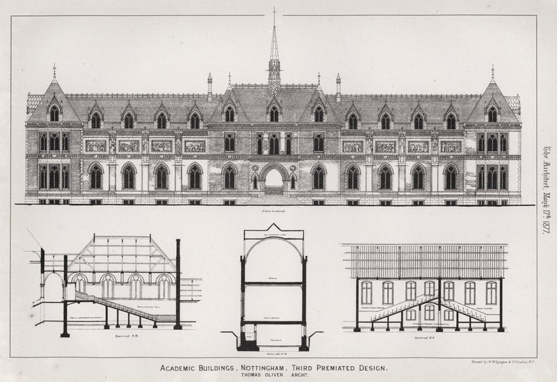 Akademik Binalar, Nottingham, Üçüncü Öngörülen Tasarım (gravür) by English School