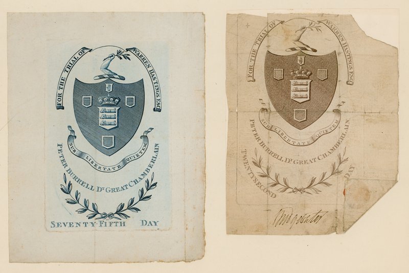 Warren Hastings'in yargılanması için giriş biletleri by English School
