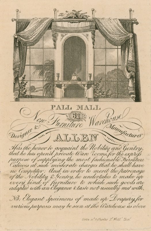 Allens yeni mobilya deposu, 61 Pall Mall, Londra için ilan by English School