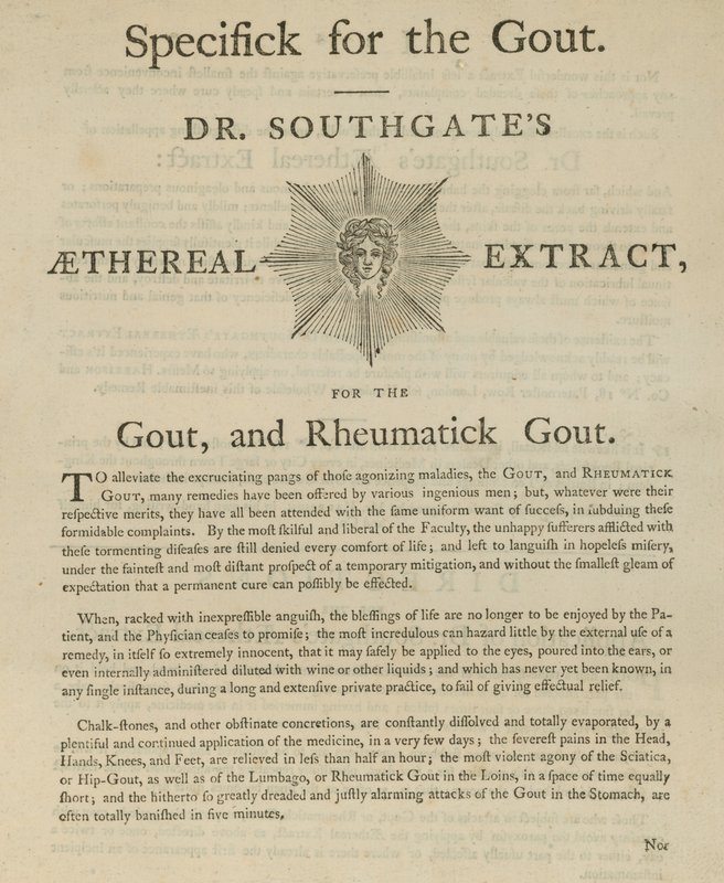 Gut ve romatizmal gut için Dr Southgates Aethereal özü reklamı by English School