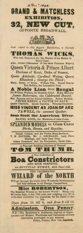 Fergusons Grand ve Oriental Promenade and Exhibition, 32 New Cut, Lambeth, Londra İlanı by English School