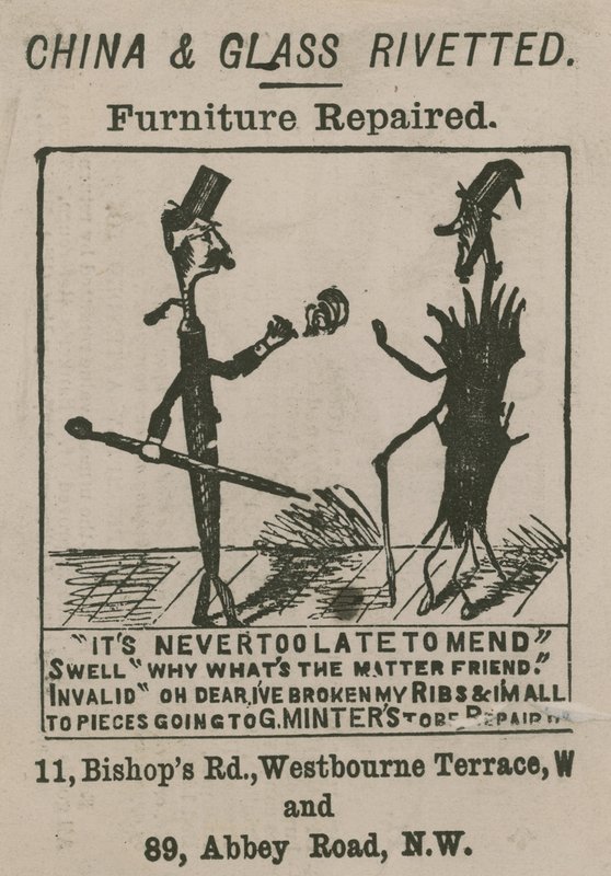 G Minter reklamı; karikatür by English School