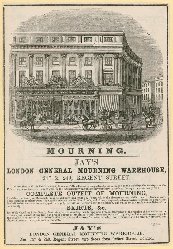 Jays, London General Mourning Warehouse, 247 & 249 Regent Street, Londra için ilan by English School