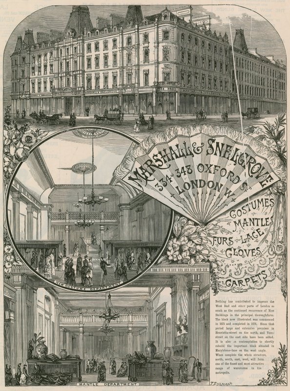 Marshall & Snelgrove, Silk Mercers, Lacemen, Hosiers, of Vere Street, Oxford Street, Londra için ilan by English School