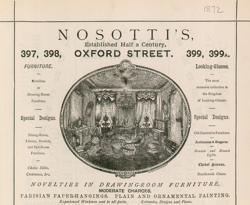 Nosottis mobilya mağazası için reklam, 397-399 Oxford Street by English School