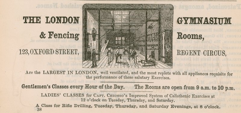 The London Gymnasium & Eskrim Odaları, 123 Oxford Street, Regent Circus için İlan by English School