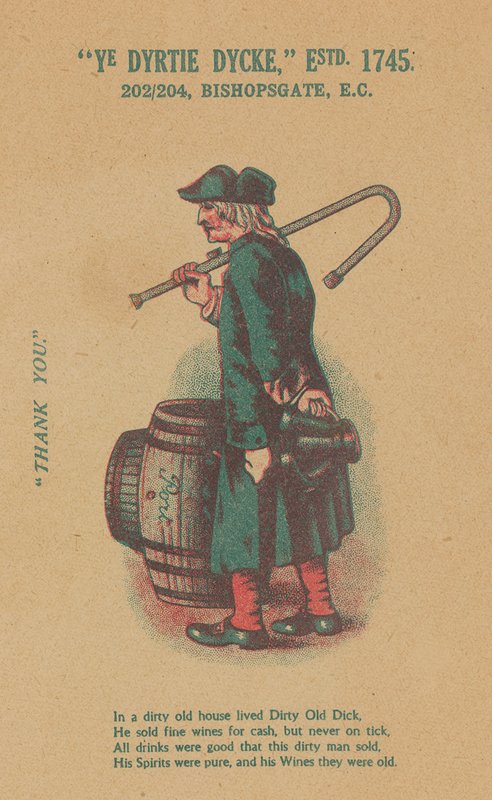 Ye Dyrtie Dycke (Dirty Dick), 202-204 Bishopsgate, Londra için ilan by English School