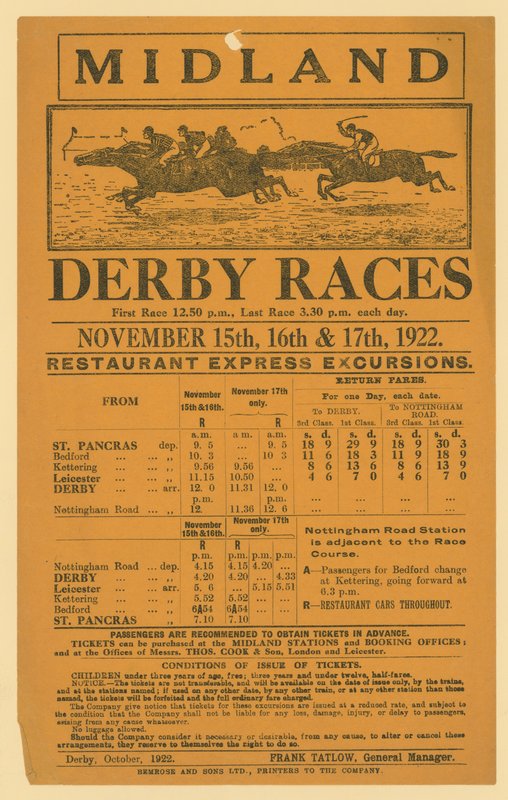 Midland Derby Yarışlarına yapılacak demiryolu gezisi için reklam, 15-17 Kasım 1922 by English School