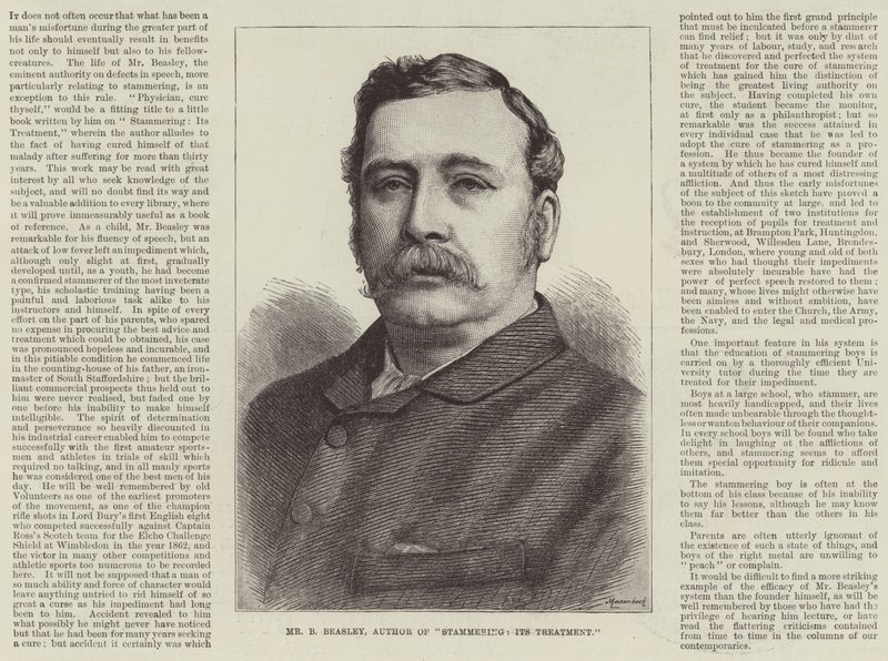 Reklam, Bay B Beasley, "Kekemelik, Tedavisi"nin Yazarı (gravür) by English School