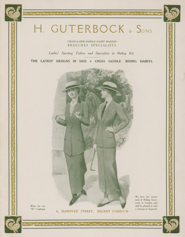 H Guterbock & Sons, bayan spor terzileri ve binicilik kiti (renkli litho) uzmanları için reklam by English School