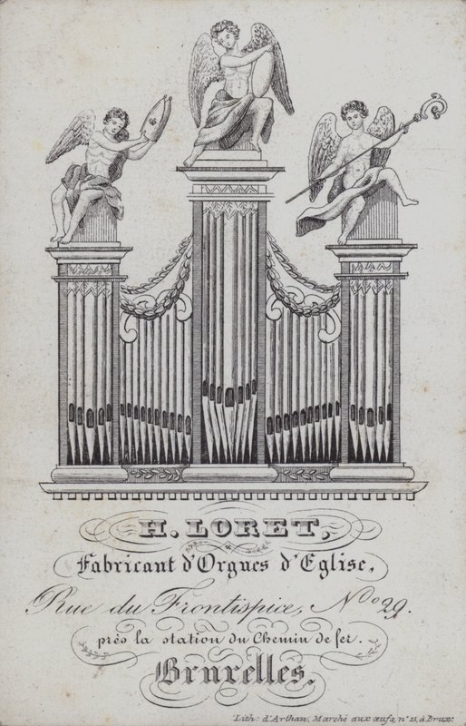 H Loret, kilise orgları üreticisi, Brüksel, Belçika (litho) için reklam by English School